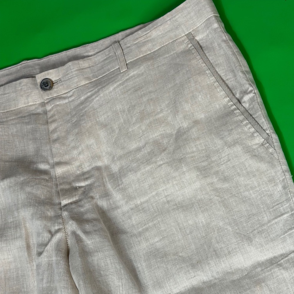 Tasso Elba Island 100% Linen Pants Mens 38x32 Beige Flat Front Casual Trousers